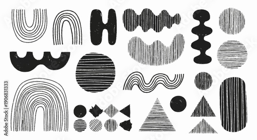 Collection of Black and White Abstract Shapes.