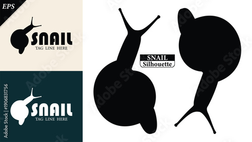 snail silhouette isolated on white background with logo text space, featuring a clean black shape symbolizing nature, patience, simplicity. Ideal for logos, snails vector silhouette icon, snail logo