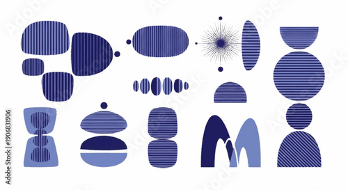 Collection of Blue Abstract Geometric Shapes.