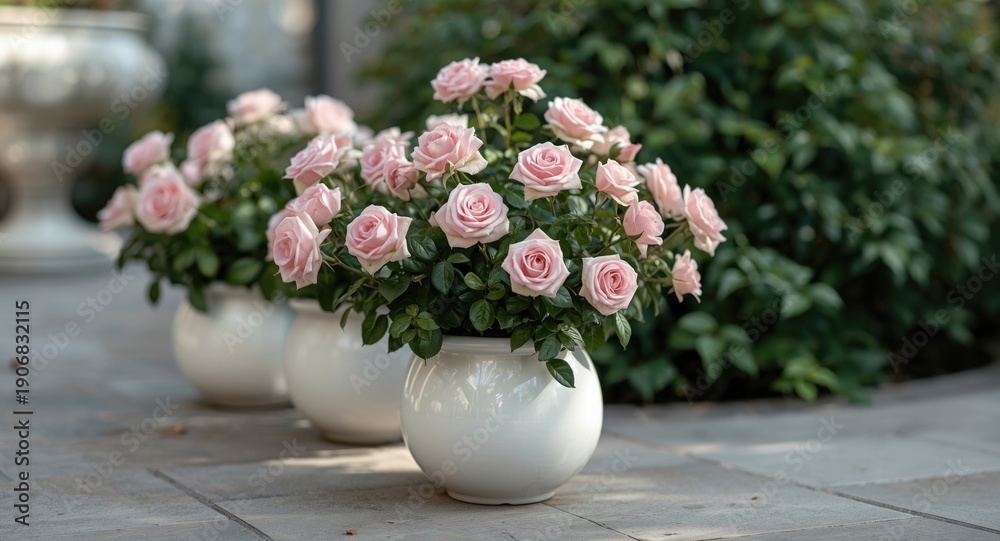 custom made wallpaper toronto digitalElegant arrangement of pink miniature roses thriving in clean white pots outdoors