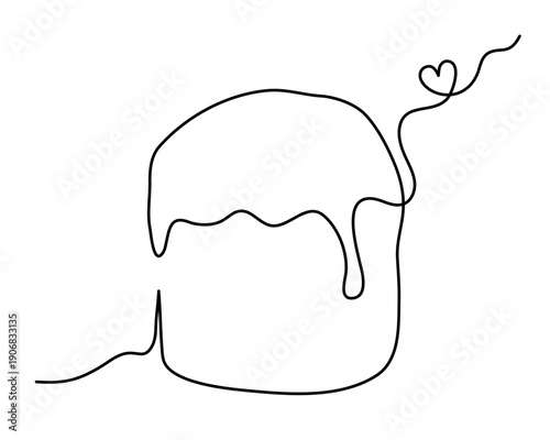 Easter cake one line art, hand drawn sweet pastries traditional continuous contour. Christian orthodox religion holiday Resurrection of Jesus Christ, festive decoration. Editable stroke. Isolated.