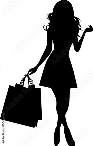 Silhouette of a stylish woman standing with shopping bags