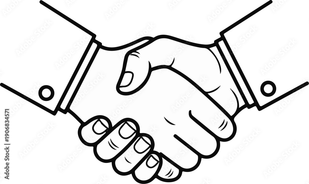 Fototapeta premium Black and white line drawing of two people shaking hands in business attire