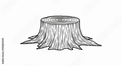 Black and white illustration of a tree stump with visible growth rings
