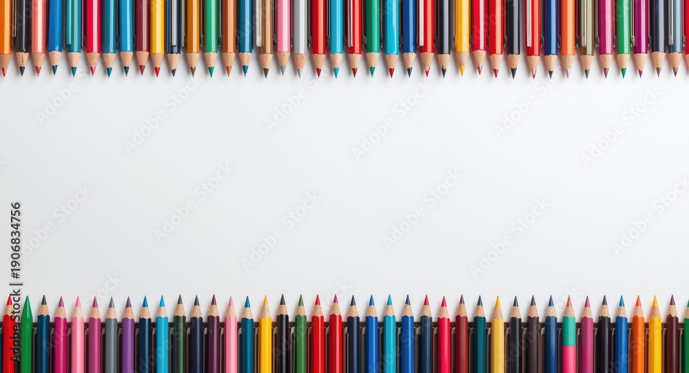 Fototapeta premium Different colored pens organized on a crisp white backdrop