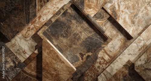 Abstract decoration using natural marble and granite stones with a ruled patterned backdrop for interiors