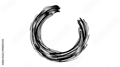Abstract black brush stroke circle on white background