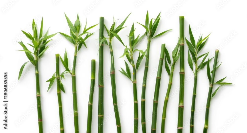 Obraz premium Fresh Green Bamboo Group on Sturdy White Background for Botanical Design Projects