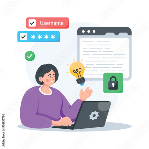 Secure user login and authentication process flat illustration