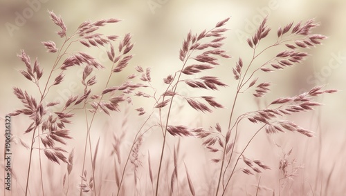Soft focus photo of feathery grass heads blowing gently in a light-filled natural scene