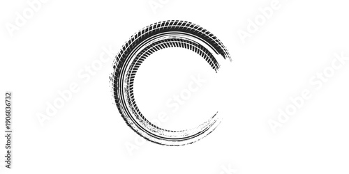 Tire tread marks, wheel textures, tire marks - car racing, motocross, drift, rally, off-road and others. Vector black isolated texture in grunge style with splashes.eps10