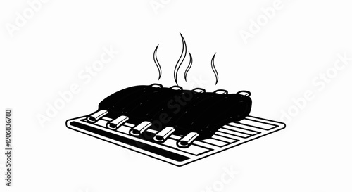A steaming rack of ribs sits on a grill