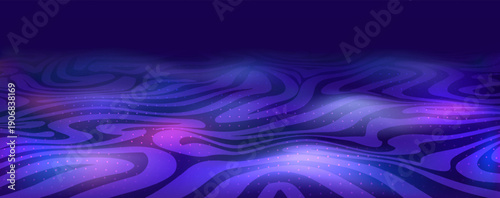 Wavy data stream, moving flowing lines and dots. High-tech big data background for social media, analytics, digital cyberspace, and banners.