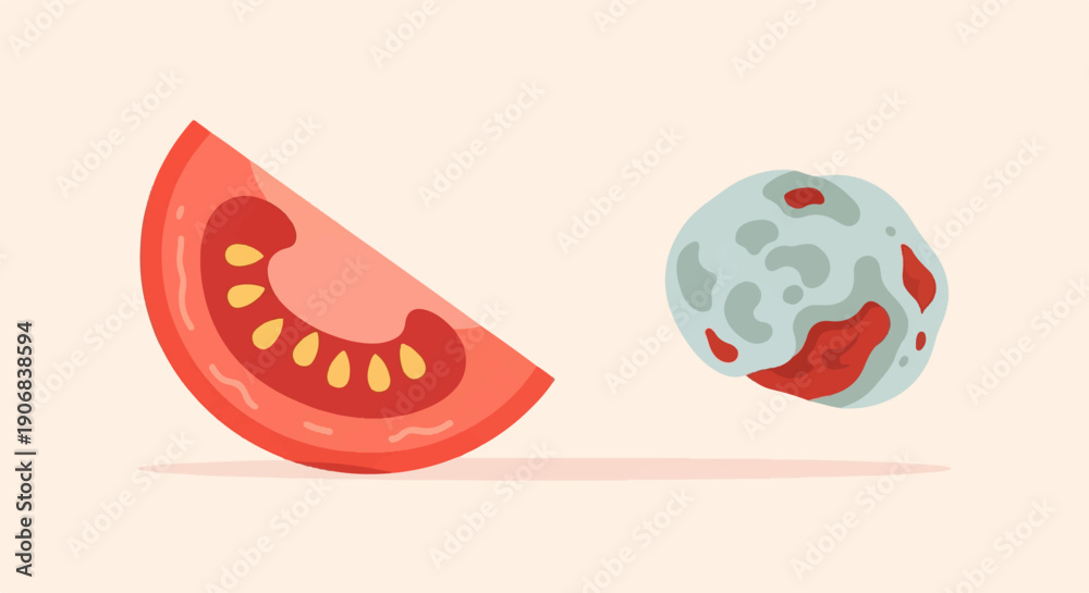 Obraz premium A sliced tomato and a spherical object with red and gray patterns
