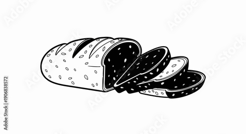 A sliced loaf of bread, depicted in a graphic, black and white style