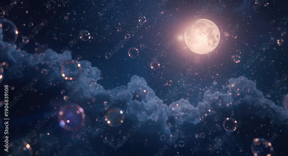 Obraz premium Conceptual rendering of ethereal bubbles floating in a mystical nightscape inspiring limitless creativity