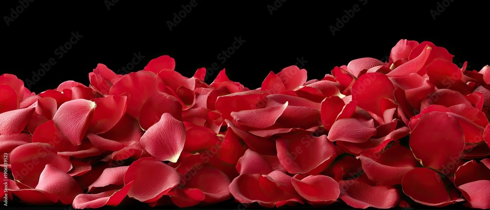 Naklejka premium Red rose petals form a beautiful shape on a black background captured in high-resolution and quality for stock use