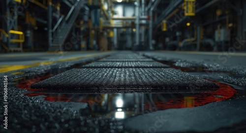 Industrial absorbent pads managing oil spills in chemical plant drainage