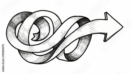 Continuous Flow Arrow Symbol Hand Drawn Sketch Illustration.