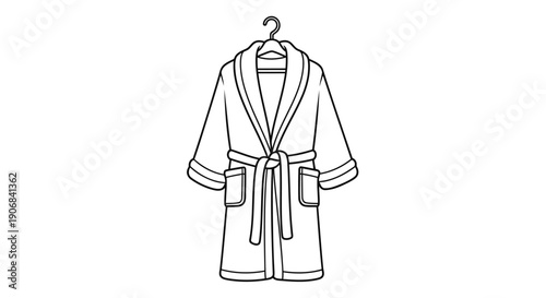 Minimalist hanging bathrobe line art — spa luxury comfort wellness icon vector
