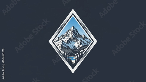 Diamond Shape Logo with Mountain Landscape.