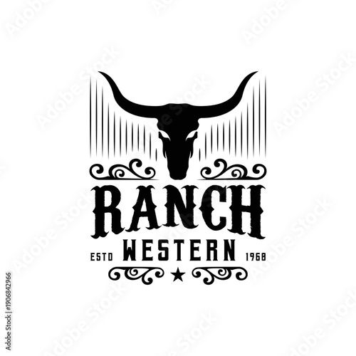 Vintage Longhorn Cattle Label Logo Design