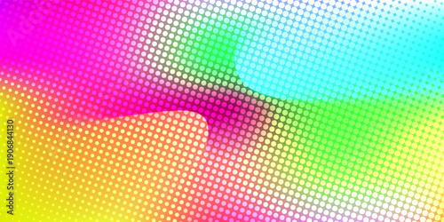 Colorful abstract halftone background featuring vibrant rainbow gradient waves blended with a dotted pattern overlay.
