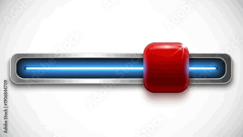 Modern UI slider button with glowing blue indicator on a white background.