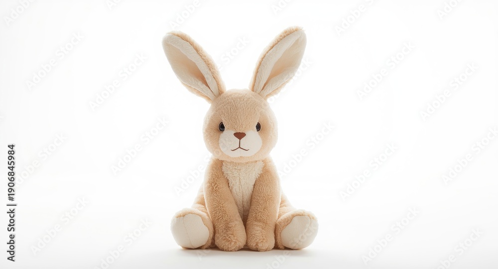 Obraz premium Cuddly plush rabbit with elongated ears seen on white background
