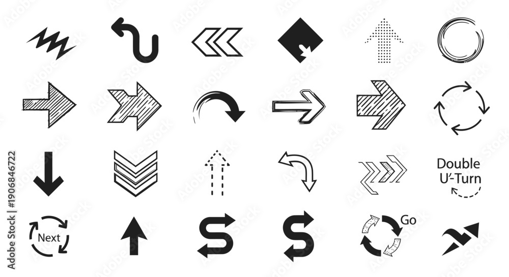 Fototapeta premium Vector arrow icons set, directional symbols, navigation signs, for website, app, UI, or presentation, Isolated on transparent background, png