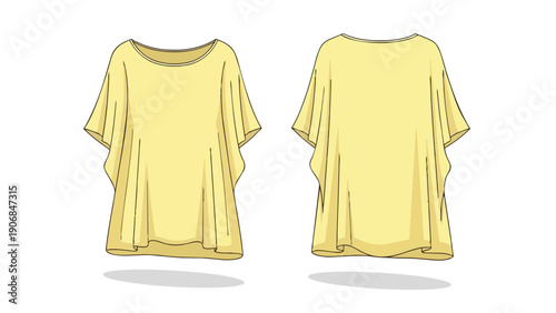 Front and back views of a minimalist yellow tunic fashion illustration. This versatile garment design offers boundless creative potential for
