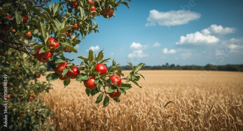 An apple tree limb heavy wi...