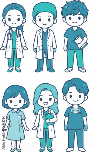 Medical Team Character Set Doctors and Nurses Flat Vector Illustration