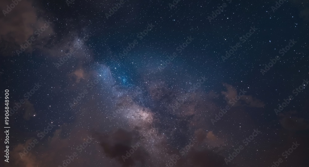 Fototapeta premium Ethereal night sky with sparkling stars and radiant clouds casting light on the galactic canvas