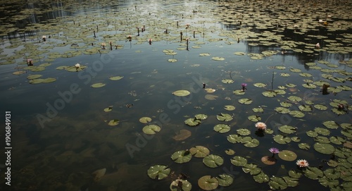 Calm lake setting showing a...