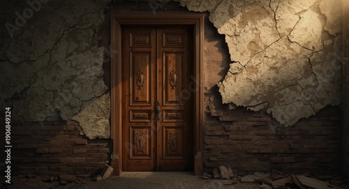 Classic wooden door embedde...