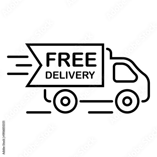 Free delivery truck line icon with speed motion lines