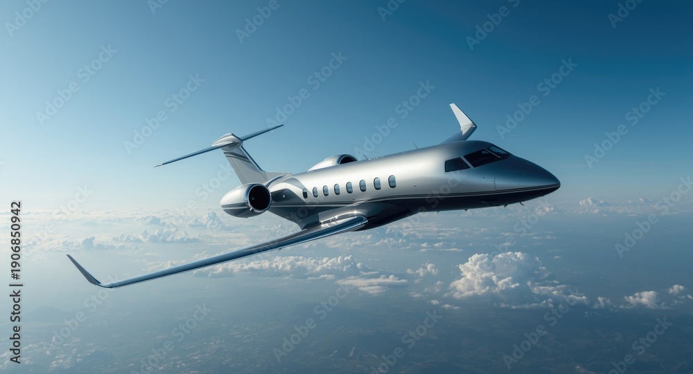 Obraz premium Executive private jet navigating blue sky
