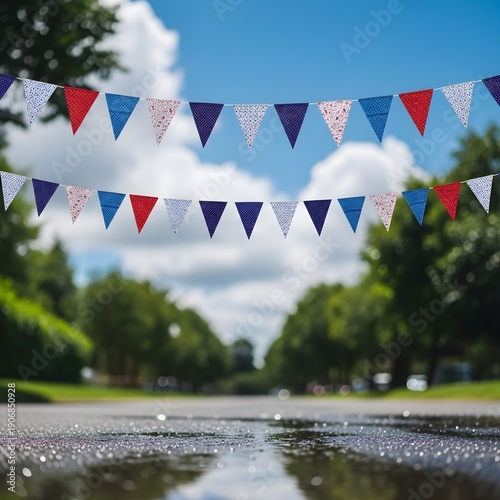 Happy labour day celebrations with colorful bunting flags