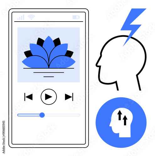 Meditation app. Meditation app screen promoting mental clarity and relaxation. Meditation encourages mindfulness and focus for stress relief. For wellness apps, health, relaxation, therapy, lifestyle