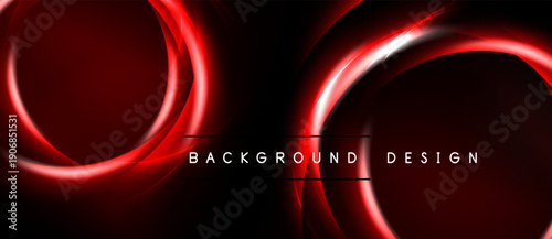 Dark background features vibrant red neon circles, creating dynamic abstract design. Text reads background design.