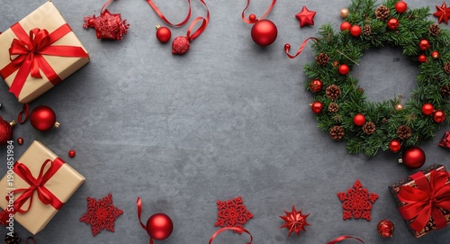 Christmas gift and wreath a...