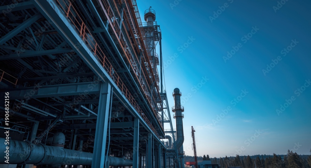 Fototapeta premium Industrial gas unit construction featuring steel components for gasification systems