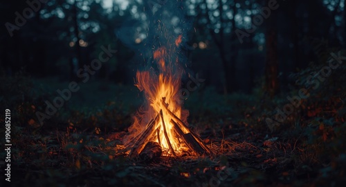 Luminous campfire blaze wit...