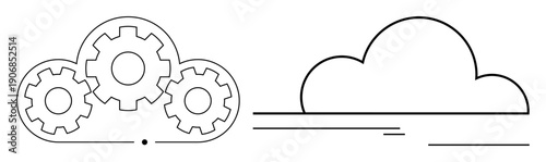 Cloud outline integrated with three gears, symbolizing functionality. Lines indicate speed and connectivity. Ideal for cloud computing, technology, innovation, progress, data storage, efficiency