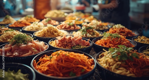 Close up of vibrant noodle ...