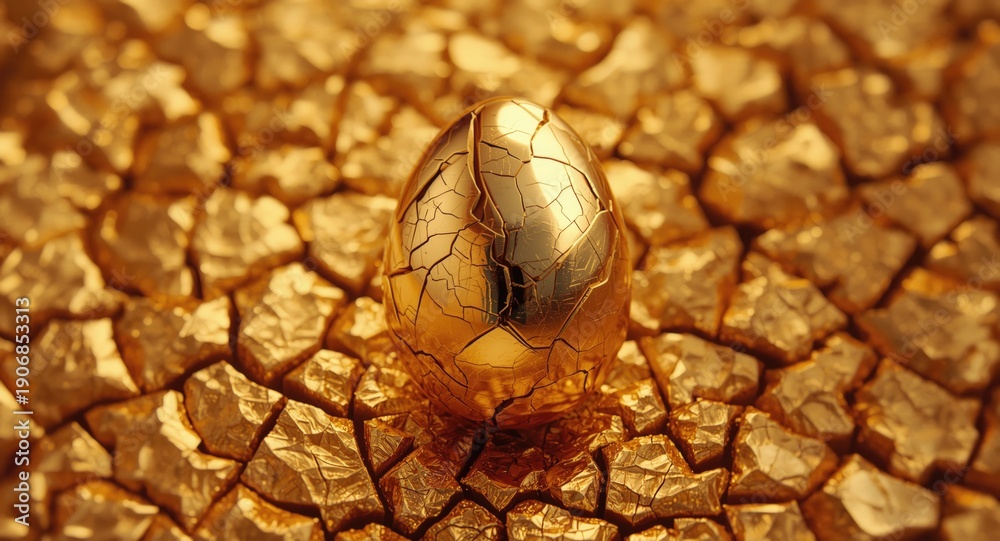 Naklejka premium Cracked golden Easter egg with luxury style and copy space