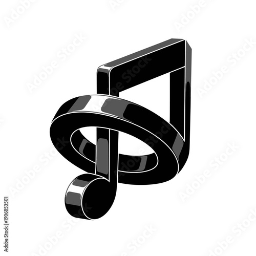 Abstract 3D Music Note Symbol with Ring, Black and White