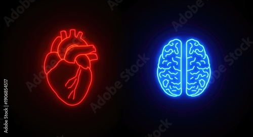 Energetic neon heart and br...