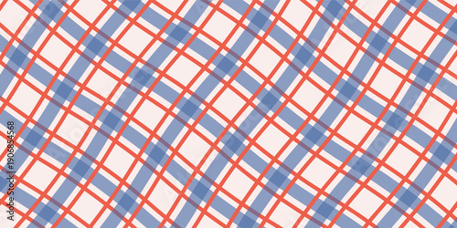 Hand-Drawn Abstract Checkered Lines Seamless Pattern. Modern Playful Plaid Texture. Cute and Simple Geometric Background in Cottage Core Style